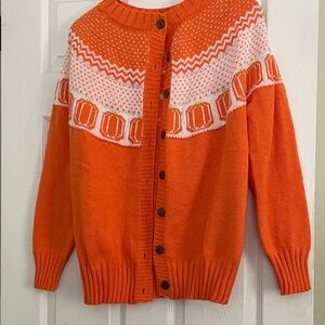 Pretty Orange Button-Up Women's Sweater Cardigan faire isles style NWOT Size L